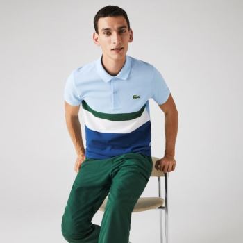 Lacoste Regular Fit Colorblock Cotton Piqué Polo Pánské - Polo Blankyt / Bílé / Zelene / Blankyt | C